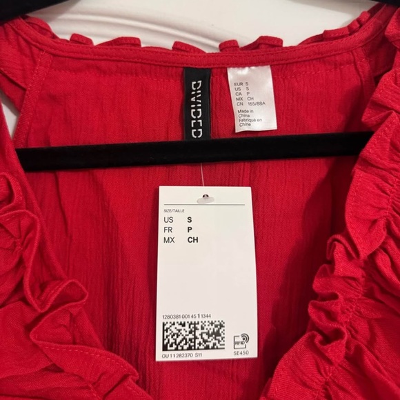 H&M Red Ruffle V-Neck Tiered Mini Dress - Picture 4 of 7